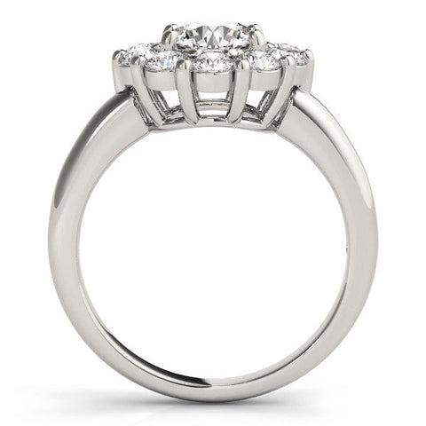 White gold Round Halo Cluster Diamond Engagement Ring with Prong Setting and Polished Band