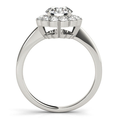 Platinum Round Halo Cluster Diamond Engagement Ring with Solitaire Band and Prong Setting