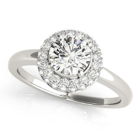 White gold Round Halo Diamond Engagement Ring with Solitaire Band and Four-Prong Setting