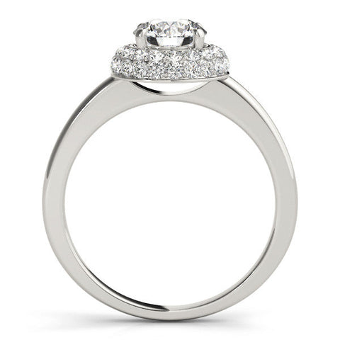 Platinum Round Halo Diamond Engagement Ring with Solitaire Band and Four-Prong Setting