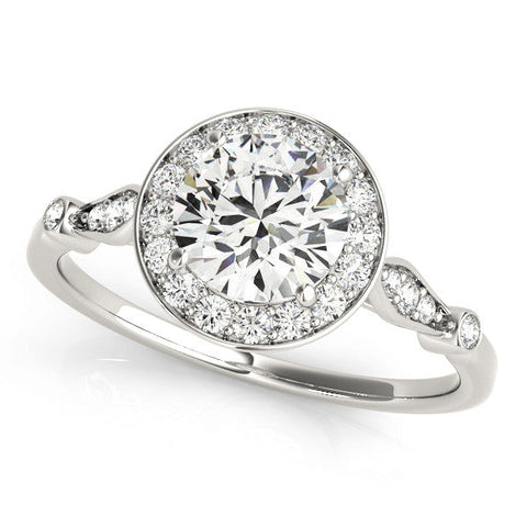 Platinum Round Halo Diamond Engagement Ring with Twisted Band and Four-Prong Setting