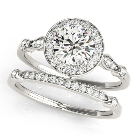 Platinum Round Halo Diamond Engagement Ring with Twisted Band and Four-Prong Setting