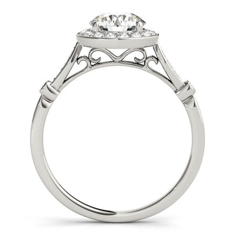 Platinum Round Halo Diamond Engagement Ring with Twisted Band and Four-Prong Setting