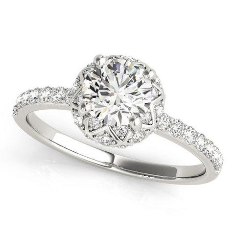 White gold Round Halo Diamond Pave Band with Prong Setting