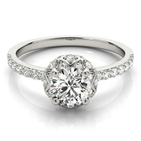 White gold Round Halo Diamond Pave Band with Prong Setting