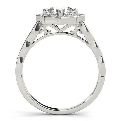 White gold Round Halo Diamond Ring with Milgrain Band and Four-Prong Setting