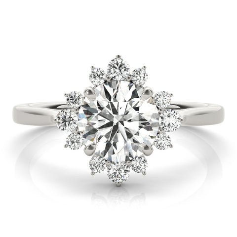 Platinum Round Halo Diamond Ring with Solitaire Band and Prong Setting
