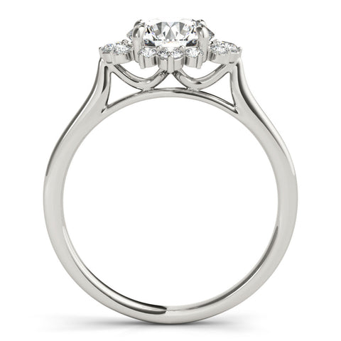 Platinum Round Halo Diamond Ring with Solitaire Band and Prong Setting