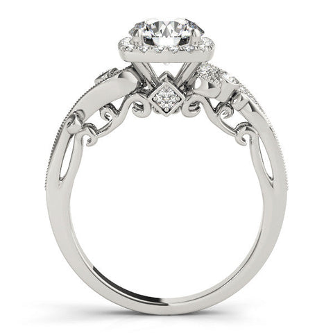 Platinum Round Halo Diamond Ring with Twisted Band and Four-Prong Setting