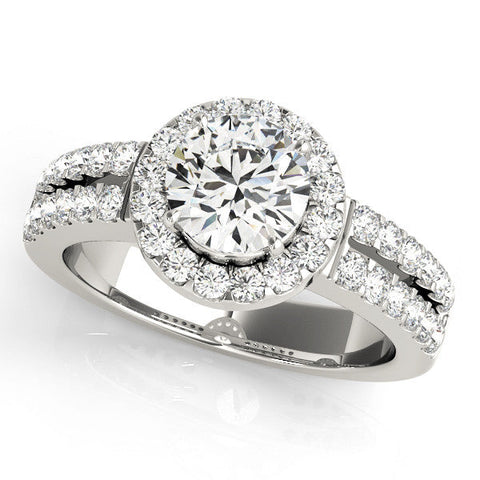 Platinum Round Halo Diamond Split Shank Engagement Ring with Prong Setting