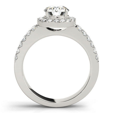 Platinum Round Halo Diamond Split Shank Engagement Ring with Prong Setting