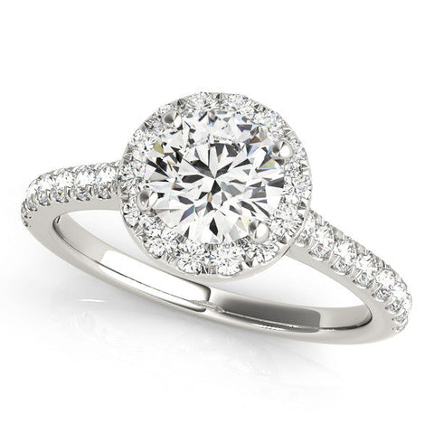 White gold Round Halo Pavé Diamond Engagement Ring with Four-Prong Setting