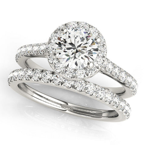 Platinum Round Halo Pavé Diamond Engagement Ring with Four-Prong Setting