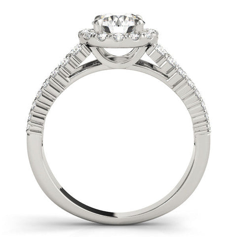 Platinum Round Halo Pavé Diamond Engagement Ring with Split Shank and Four-Prong Setting