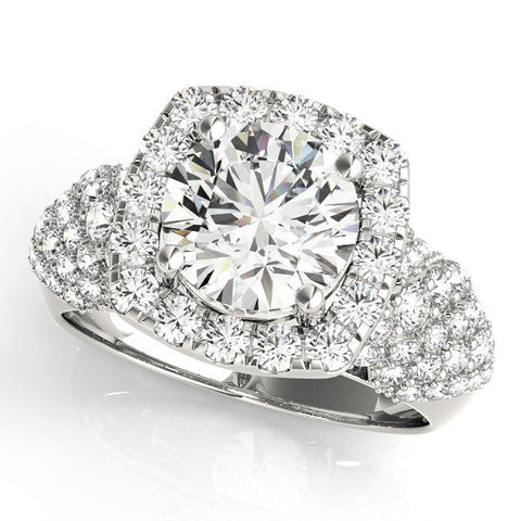 White gold Round Halo Pave Diamond Engagement Ring with Four-Prong Setting