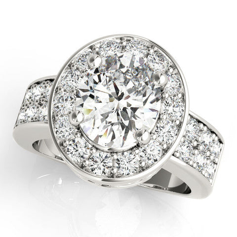 Platinum Oval Halo Pave Diamond Ring with Four-Prong Setting