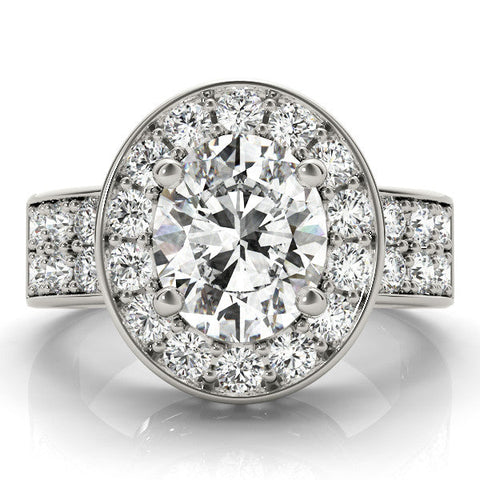 Platinum Oval Halo Pave Diamond Ring with Four-Prong Setting