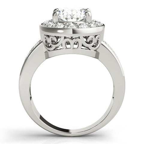 White gold Oval Halo Pave Diamond Ring with Four-Prong Setting