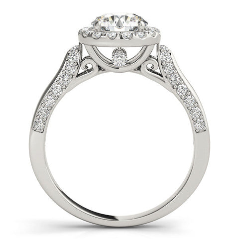 Platinum Round Halo Pave Split Shank Prong Setting Ring