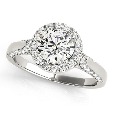 Platinum Round Halo Pave Split Shank Prong Setting Ring