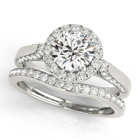 Platinum Round Halo Pave Split Shank Prong Setting Ring
