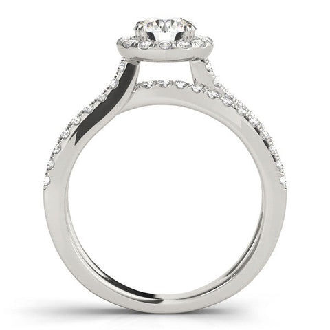 White gold Round Halo Split Shank Diamond Ring with Pavé Setting