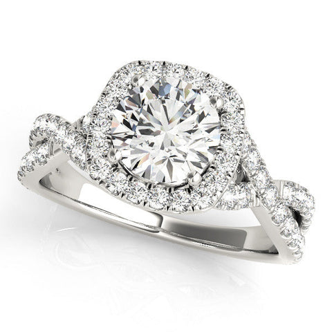 Platinum Round Halo Twist Band Diamond Engagement Ring with Prong Setting