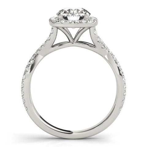 Platinum Round Halo Twist Band Diamond Engagement Ring with Prong Setting