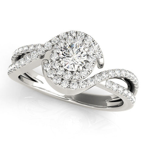 Platinum Round Halo Twist Band Solitaire Prong Setting