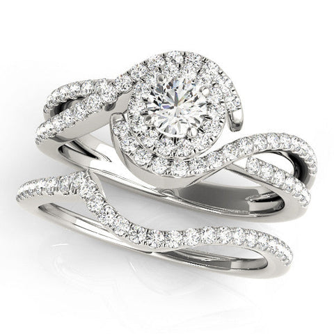 White gold Round Halo Twist Band Solitaire Prong Setting