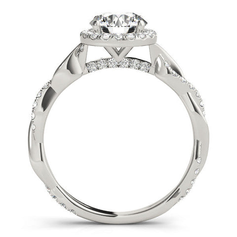 Platinum Round Halo Twist Band Solitaire Ring