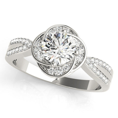 White gold Round Halo Twist Split Shank Diamond Ring