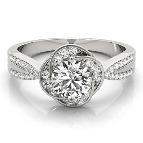 Platinum Round Halo Twist Split Shank Diamond Ring