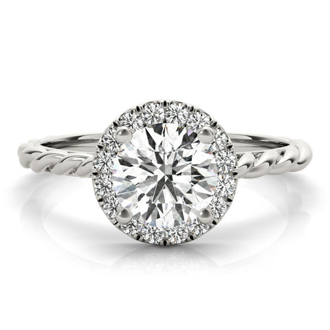 White gold Round Halo Twisted Band Four-Prong Diamond Ring
