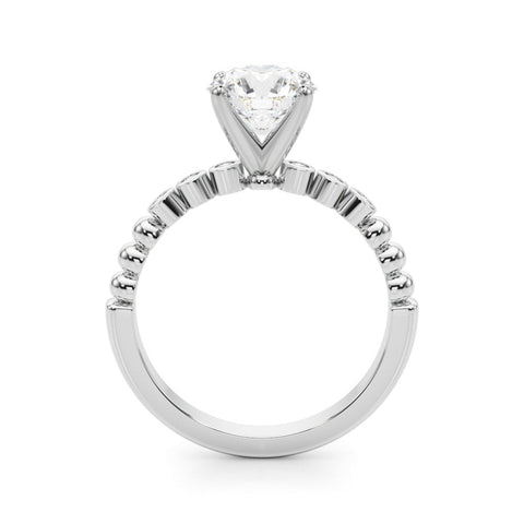 White gold Round Solitaire Bezel Accent Diamond Engagement Ring with Beaded Band and Four-Prong Setting