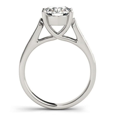Platinum Round Solitaire Cathedral Diamond Engagement Ring with Channel-Set Band and Four-Prong Setting