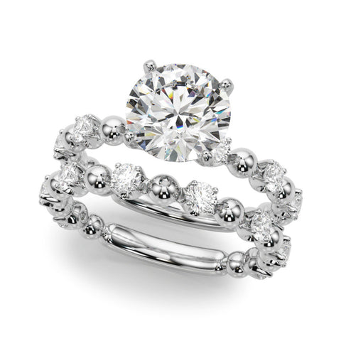 White gold Round Solitaire Diamond Bezel-Set Eternity Band with Prong Setting