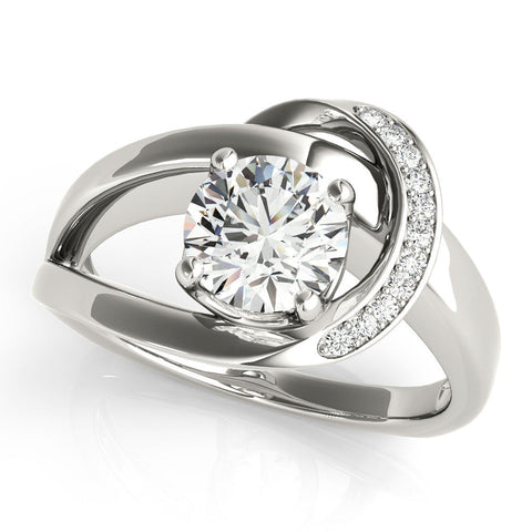 Platinum Round Solitaire Diamond Crossover Band with Four-Prong Setting