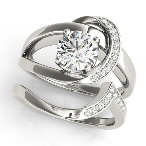 Platinum Round Solitaire Diamond Crossover Band with Four-Prong Setting