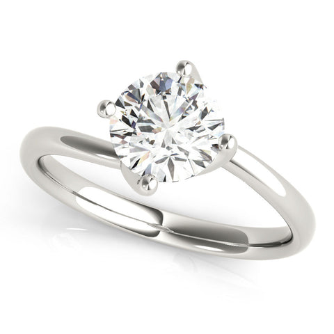 White gold Round Solitaire Diamond Engagement Ring with Four-Prong Setting and Classic Band