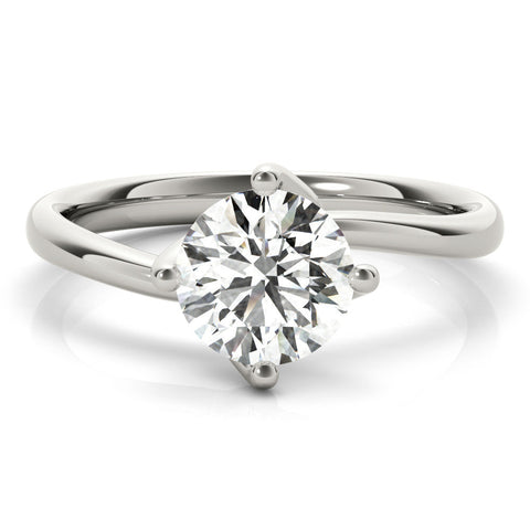 White gold Round Solitaire Diamond Engagement Ring with Four-Prong Setting and Classic Band