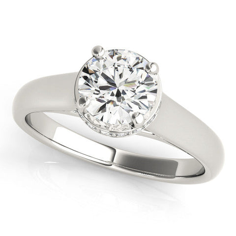 White gold Round Solitaire Diamond Engagement Ring with Four-Prong Setting and Tapered Band
