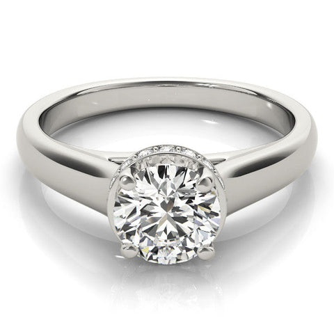 White gold Round Solitaire Diamond Engagement Ring with Four-Prong Setting and Tapered Band