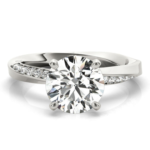 Platinum Round Solitaire Diamond Engagement Ring with Side Stone Accents and Four-Prong Setting
