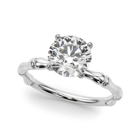 Platinum Round Solitaire Diamond Ring with Bamboo Band and Four-Prong Setting