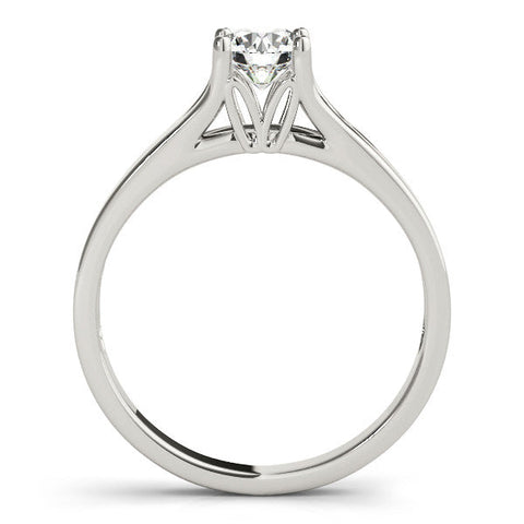 White gold Round Solitaire Diamond Ring with Cathedral Band and Four-Prong Setting