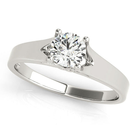 Platinum Round Solitaire Diamond Ring with Cathedral Band and Four-Prong Setting