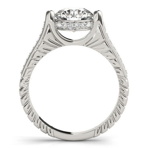 Platinum Round Solitaire Diamond Ring with Channel Set Band and Bezel Prong Setting