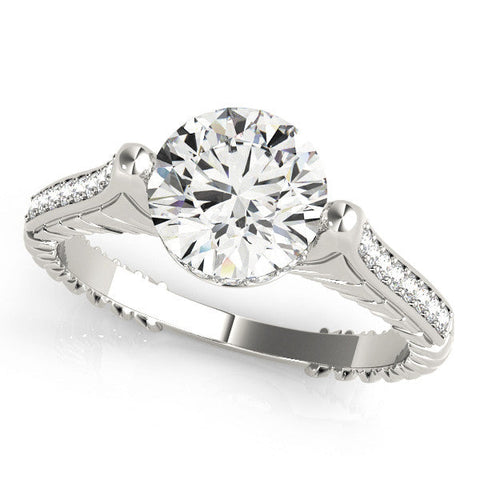 White gold Round Solitaire Diamond Ring with Channel Set Band and Bezel Prong Setting