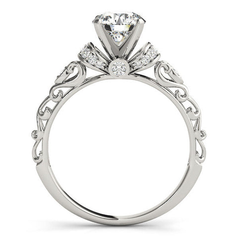 Platinum Round Solitaire Diamond Ring with Filigree Band and Four-Prong Setting